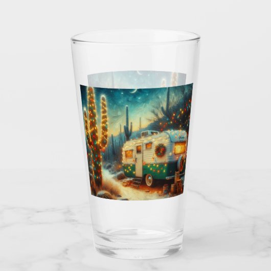  Camper Kerst in Desert Saguaro Cactus Glas (Voorkant)