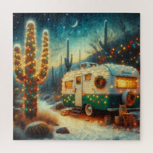 Camper Kerst in Desert Saguaro Cactus Legpuzzel (Verticaal)