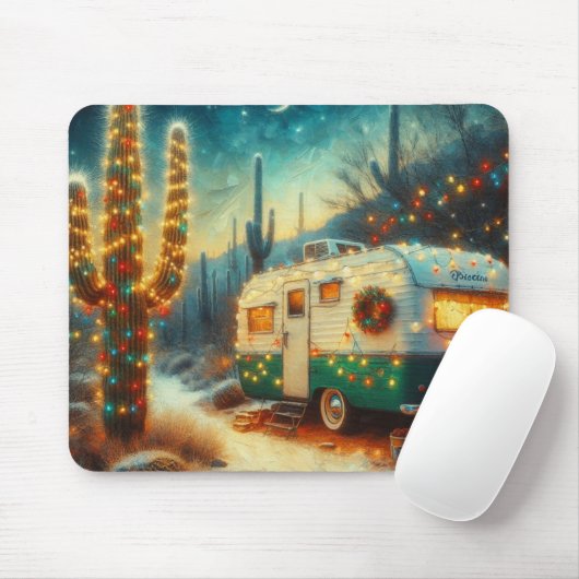  Camper Kerst in Desert Saguaro Cactus Muismat (Met muis)