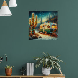 Camper Kerst in Desert Saguaro Cactus Poster