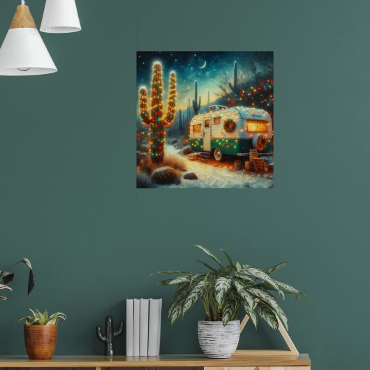  Camper Kerst in Desert Saguaro Cactus Poster (Woonkamer 1)