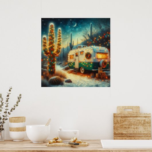 Camper Kerst in Desert Saguaro Cactus Poster (Keuken)