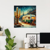  Camper Kerst in Desert Saguaro Cactus Poster (Thuiskantoor)
