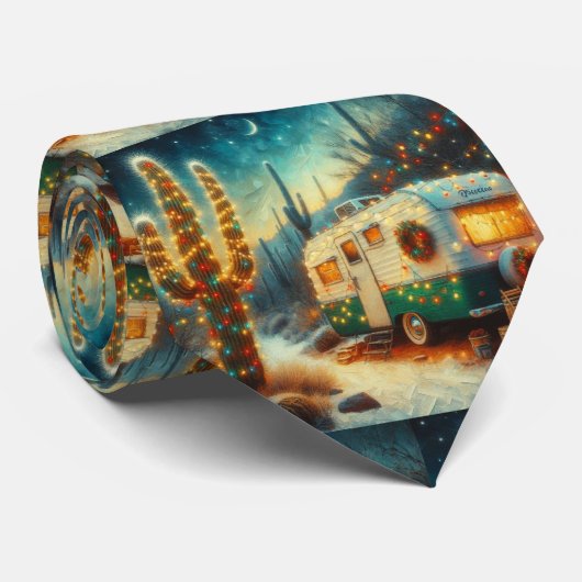  Camper Kerst in Desert Saguaro Cactus Stropdas (Opgerold)