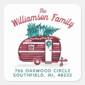 Camper Kerstboom Monogram Adres Vierkante Sticker (Voorkant)