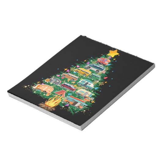 Camper kerstboomvoertuigen notitieblok (Linkerzijde)