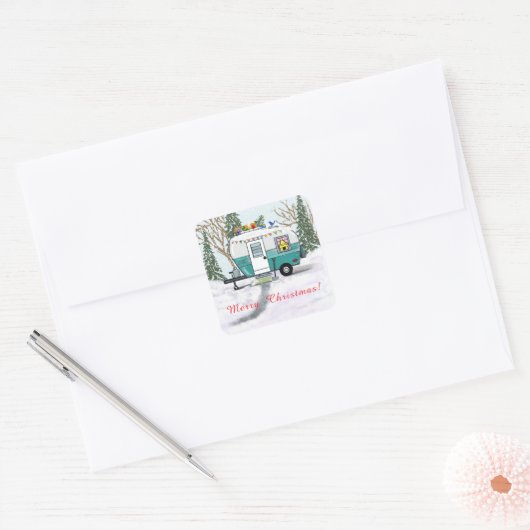 Camper Kerstmis Vierkante Sticker (Envelop)