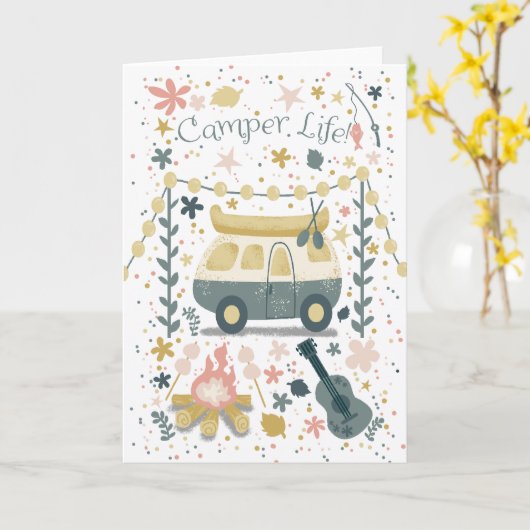 Camper leven wit wenskaart kaart (Gele Bloem)