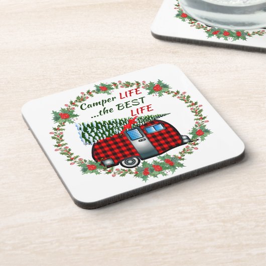 Camper Life Best Life Retro Kerstmis Bier Onderzetter (Linkerzijde)