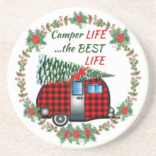 Camper Life Best Life Retro Kerstmis Zandsteen Onderzetter