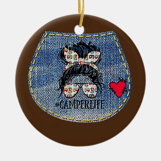 Camper Life Messy Bun Moederdag Camping Lovers Keramisch Ornament (Voorkant)