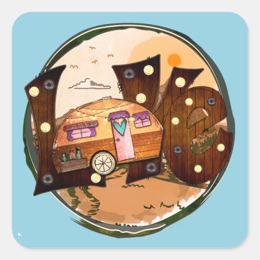 Camper Love - Travel Vacking Road Trip Vierkante Sticker (Voorkant)