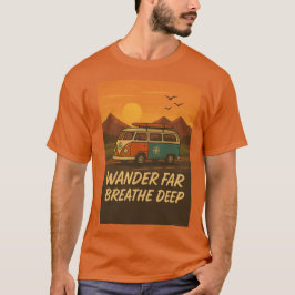  camper met zonsondergang en avontuurlijke quote t-shirt