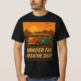 camper met zonsondergang en avontuurlijke quote t-shirt