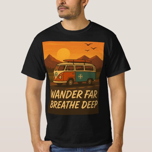  camper met zonsondergang en avontuurlijke quote t-shirt (Voorkant)