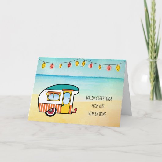 Camper op Beach Winter Adres Kerstmis Kaart (Voorkant)