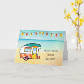Camper op Beach Winter Adres Kerstmis Kaart (Gele Bloem)