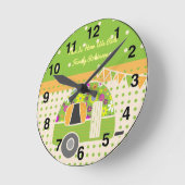  Camper Oranje Groene Polkadots Gepersonaliseerd Ronde Klok (Hoek)