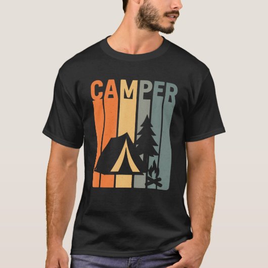 Camper Retro Funny Camping Tent Fire Pine Tree Out T-shirt (Voorkant)