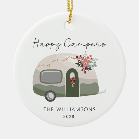 Camper Retro Green Kerstmis Keramisch Ornament (Voorkant)