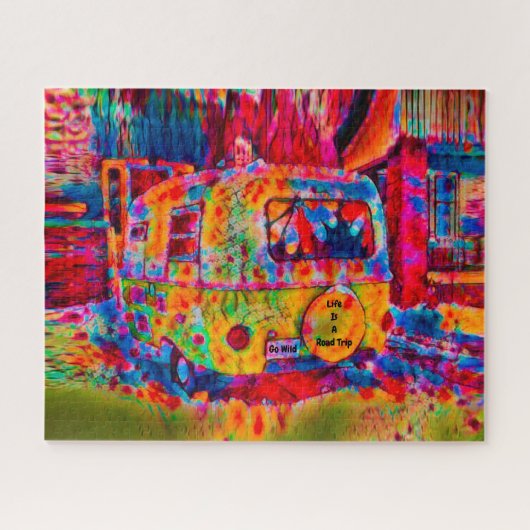 Camper Retro Hippie Colorful Life is een weg Legpuzzel (Horizontaal)