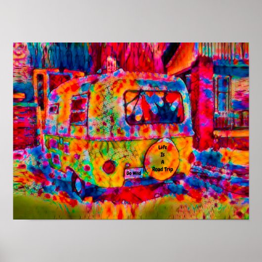 Camper Retro Hippie Colorful Life is een weg Poster (Voorkant)