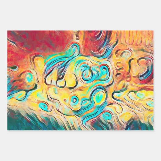 Camper Retro Hippie Colorful Yellow Red Abstract Inpakpapier Vel (Voorkant)