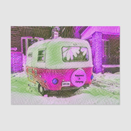 Camper Retro  Hippie Geluk is het kamperen Tissuepapier (Voorkant)