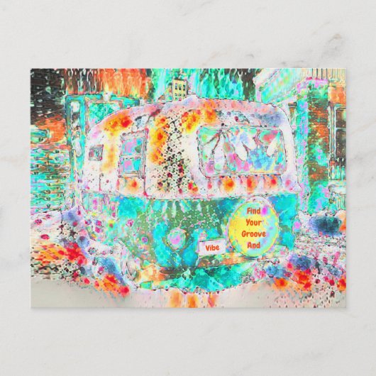 Camper Retro Hippie Groove en Vibe Pop Art Briefkaart (Voorkant)