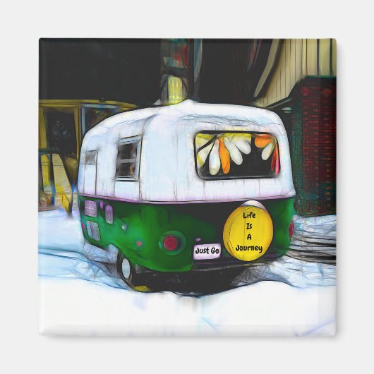 Camper Retro Hippie Life is een reis die gewoon ga Magneet (Voorkant)