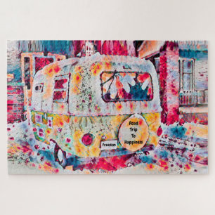Camper Retro Hippie Road maakt geluk op vrijheid Legpuzzel
