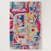 Camper Retro Hippie Road maakt geluk op vrijheid Legpuzzel (Verticaal)