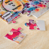 Camper Retro Hippie Road maakt geluk op vrijheid Legpuzzel (Zijkant)