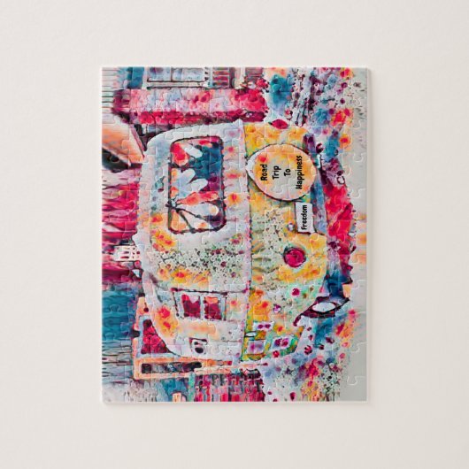 Camper Retro Hippie Road maakt geluk op vrijheid Legpuzzel (Verticaal)