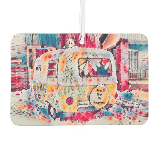 Camper Retro Hippie Road maakt geluk op vrijheid Luchtverfrisser (Achterkant)