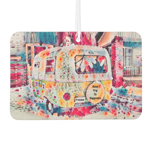 Camper Retro Hippie Road maakt geluk op vrijheid Luchtverfrisser (Voorkant)
