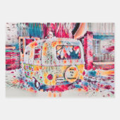 Camper Retro Hippie Road reist naar geluk Vrijheid Inpakpapier Vel (Voorkant 3)