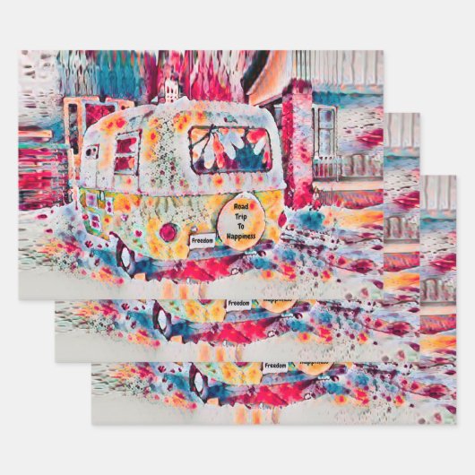 Camper Retro Hippie Road reist naar geluk Vrijheid Inpakpapier Vel (Set)