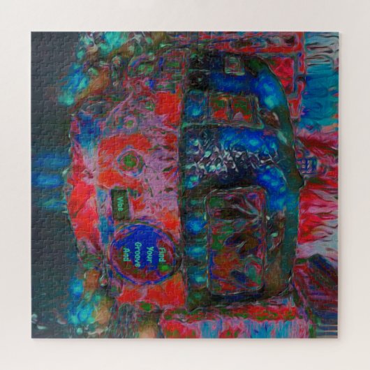 Camper Retro Hippie vindt uw groef en vibe Legpuzzel (Horizontaal)