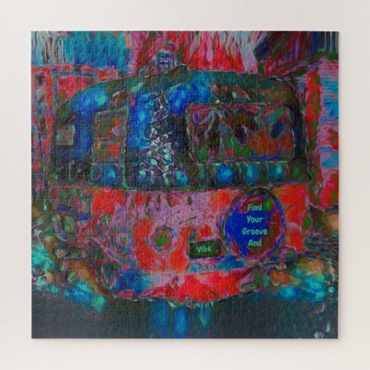 Camper Retro Hippie vindt uw groef en vibe Legpuzzel (Verticaal)