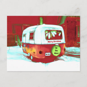 Camper Retro met kerstrode groene Vintage Briefkaart
