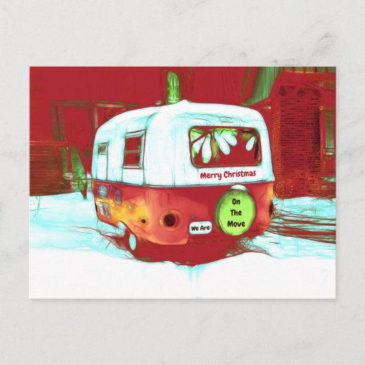 Camper Retro met kerstrode groene Vintage Briefkaart (Voorkant)