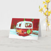 Camper Retro met kerstrode groene Vintage Kaart (Gele Bloem)