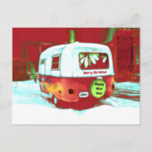 Camper Retro met kerstrood-groene  feestdag Briefkaart (Voorkant)