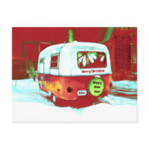 Camper Retro met kerstrood-groene  feestdag