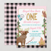 Camper Roze Buffalo Plaid 1e Verjaardag Camping Kaart (Voorkant / Achterkant)