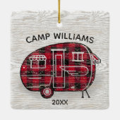 Camper Rustic Red Buffalo Plays Familienaam Xmas Keramisch Ornament (Achterkant)