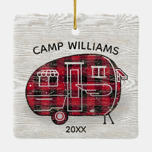 Camper Rustic Red Buffalo Plays Familienaam Xmas Keramisch Ornament (Achterkant)