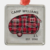 Camper Rustic Red Buffalo Pset Monogram Holiday Metalen Ornament (Voorkant)