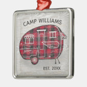 Camper Rustic Red Buffalo Pset Monogram Holiday Metalen Ornament (Links)